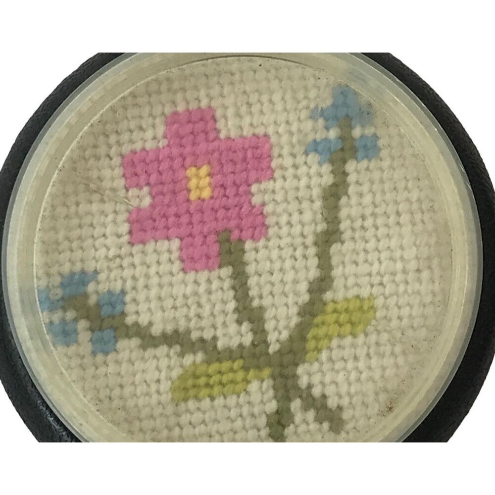 VTG Grannycore Coasters 4" Pink Green Cream Floral Needlepoint Plastic Covers 4 - Picture 3 of 5